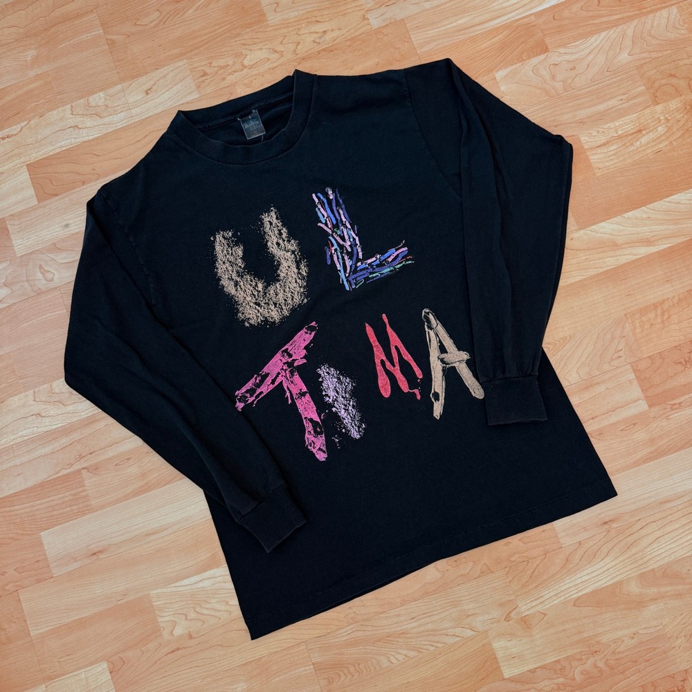 Vintage Anvil Ultima Graphic Long Sleeve T-Shirt Black Single Stitch USA Made L